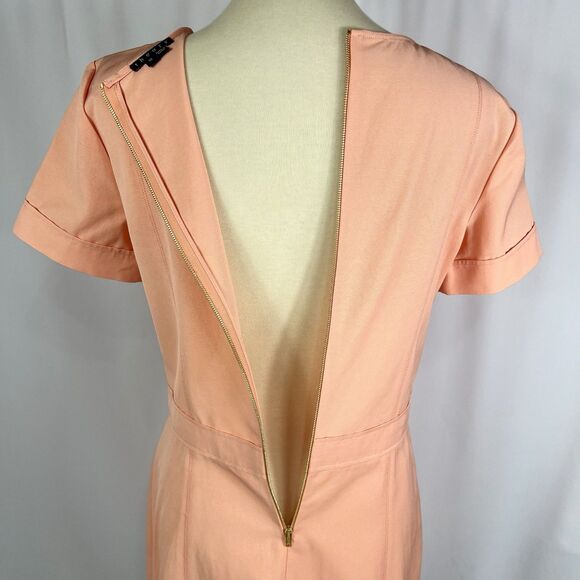 Theory Inessa Apricot Short Sleeve Exposed Gold Back Zipper Sheath Dress 10 - Picture 8 of 12